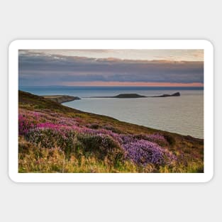 Worms Head and Rhossili Bay from Rhossili Down, Gower, Wales Sticker